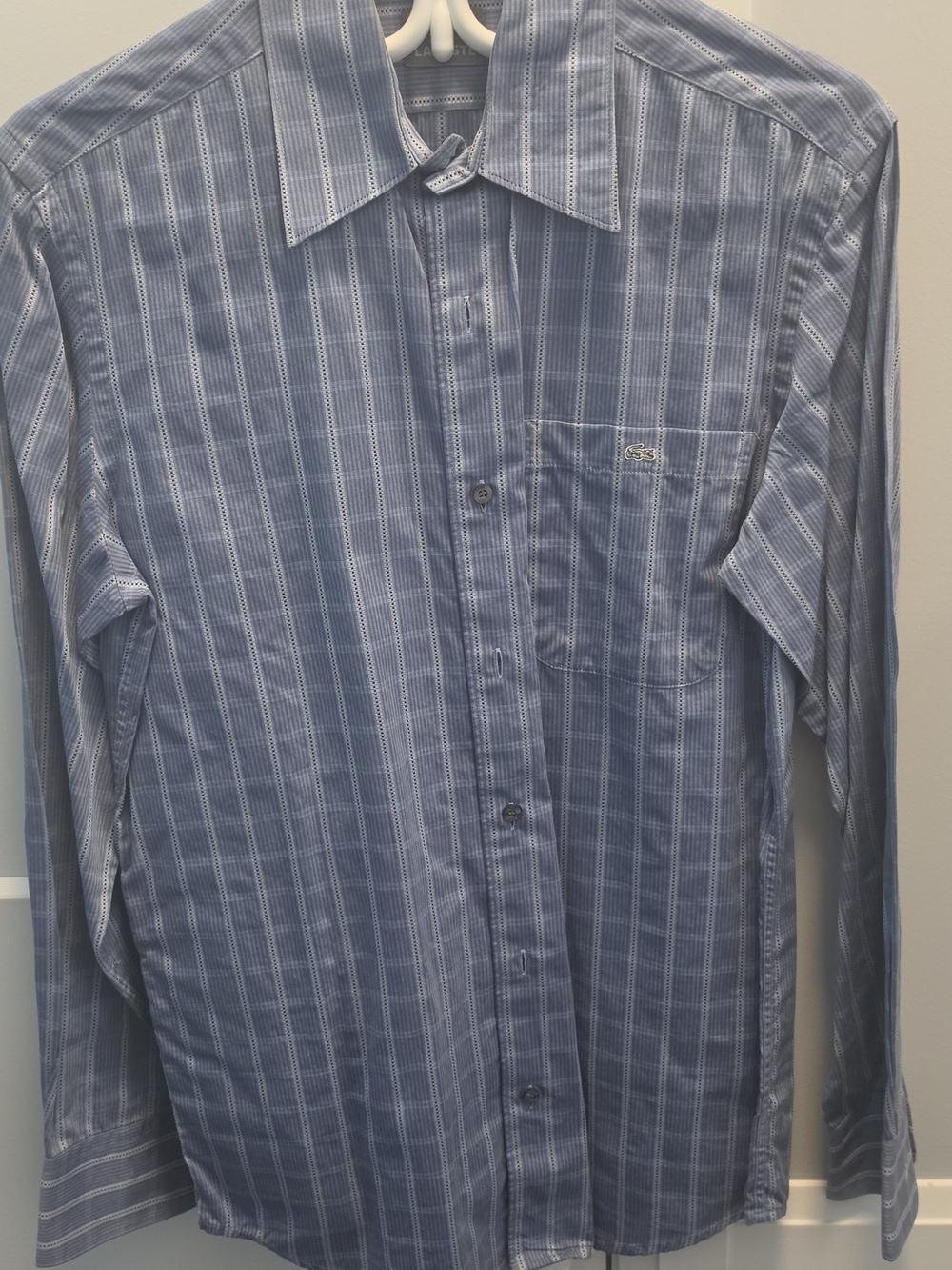 Lacoste Light Blue and White Vertical Stripe Button-Down Shirt